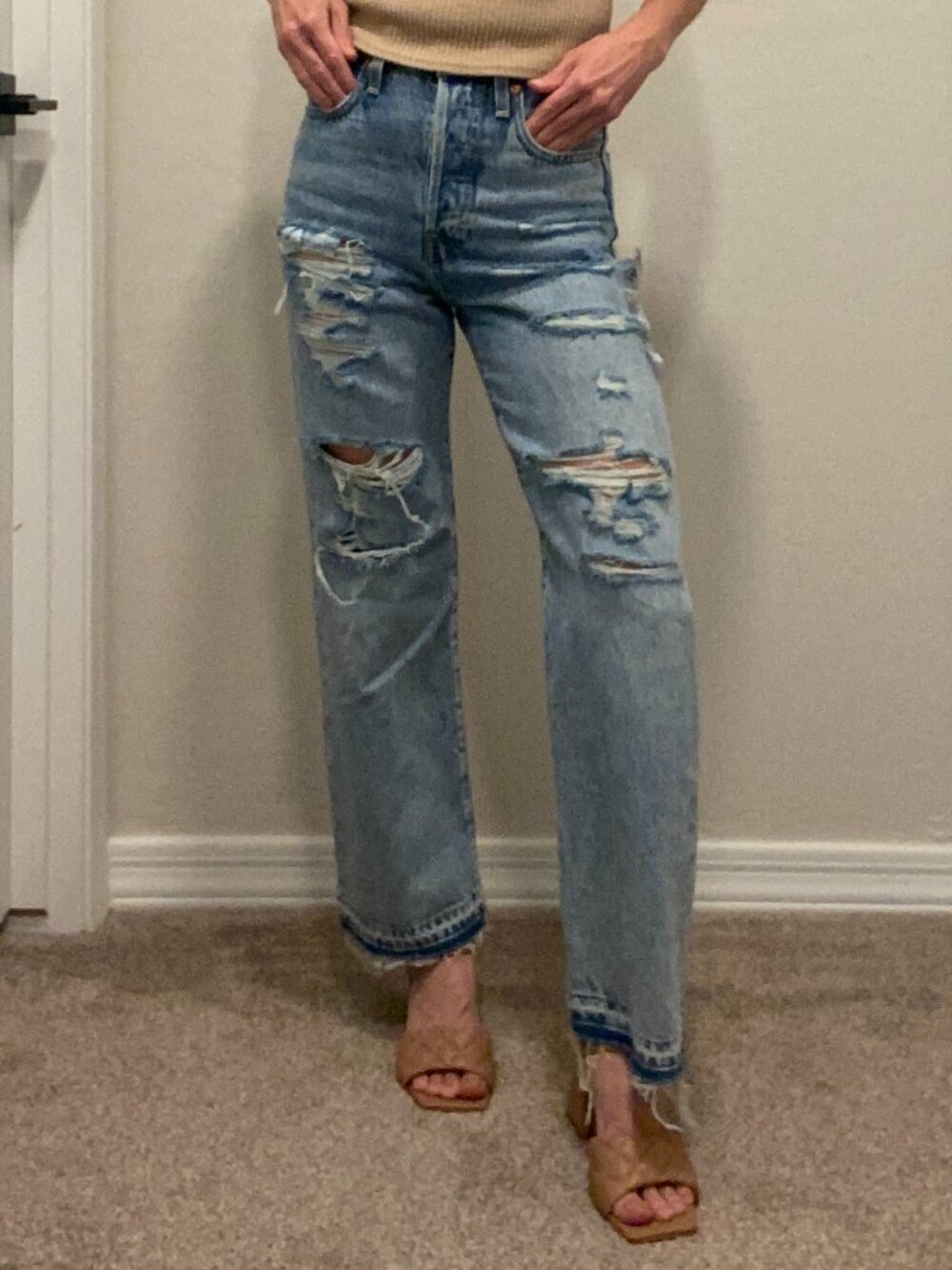 Levi's Ribcage Ultra High Rise Straight Ankle Jeans 24 NWT Distressed 90s Denim - Picture 4 of 15